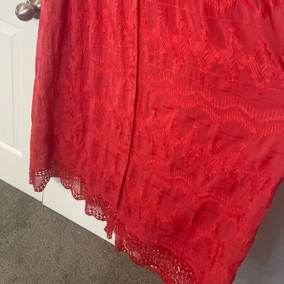 Olivia Culpo Red Lace Maxi Dress Embroidered Long Sleeve Medium - Picture 8 of 13